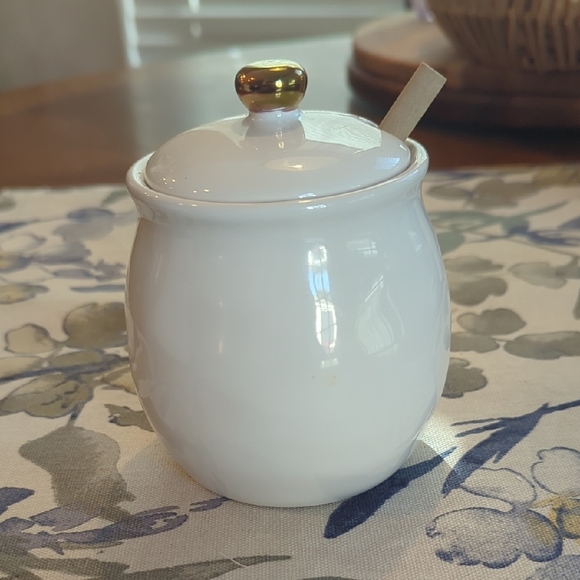 Threshold White Ceramic Honey Jar with Lid and Dipper - Picture 2 of 7
